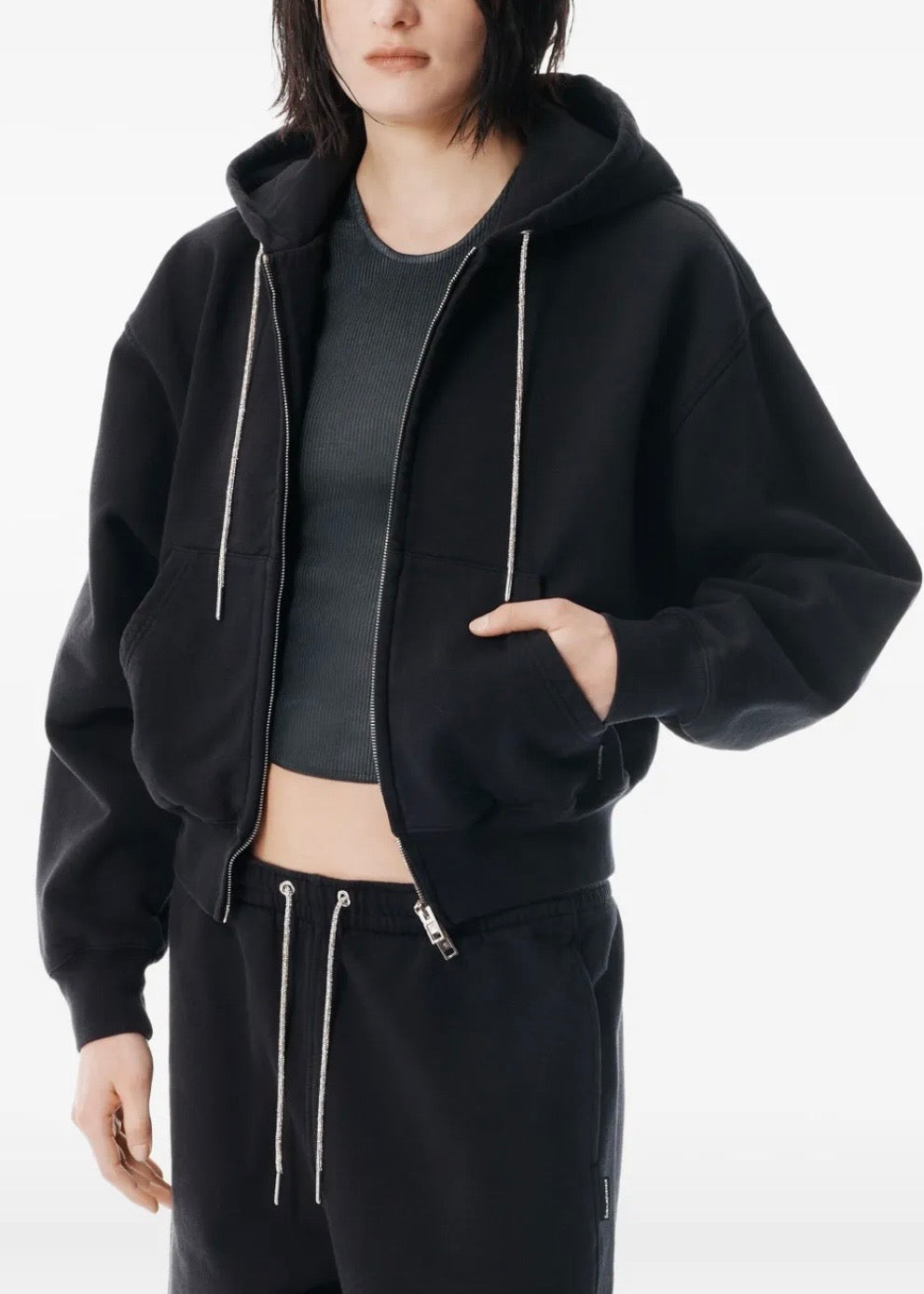 Alexander Wang Rhinestone-Drawcord Cotton Track Pants