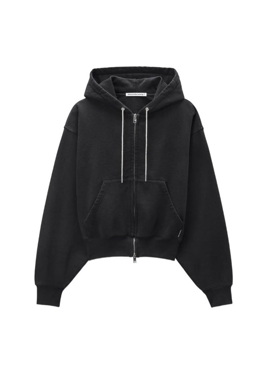 Alexander Wang Rhinestone-Drawcord Zip-Up Hoodie