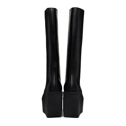 RICK OWENS Black Hollywood Sliver Platform Winged Kowboys Tall Boots