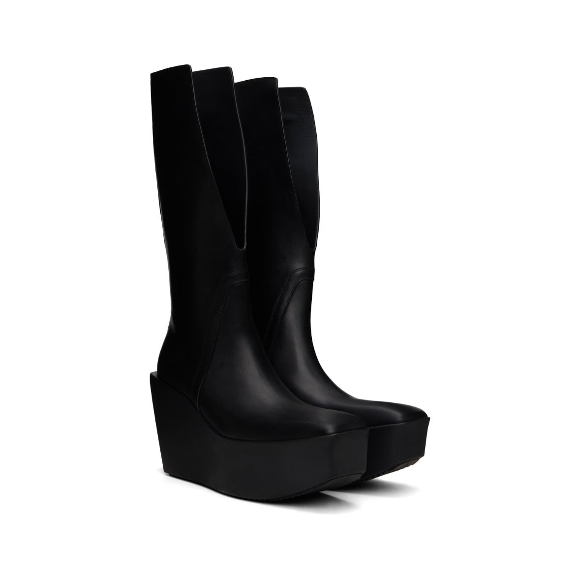 RICK OWENS Black Hollywood Sliver Platform Winged Kowboys Tall Boots
