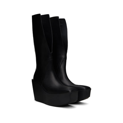 RICK OWENS Black Hollywood Sliver Platform Winged Kowboys Tall Boots