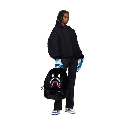 BAPE Black Shark Faux-Fur Daypack Backpack