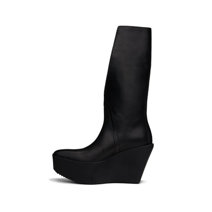 RICK OWENS Black Hollywood Sliver Platform Winged Kowboys Tall Boots