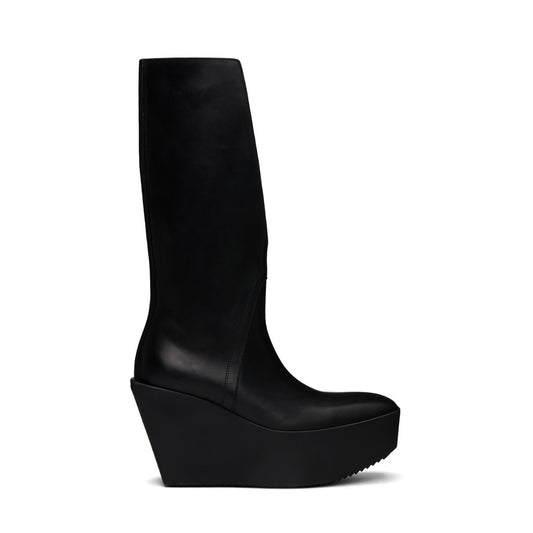 RICK OWENS Black Hollywood Sliver Platform Winged Kowboys Tall Boots