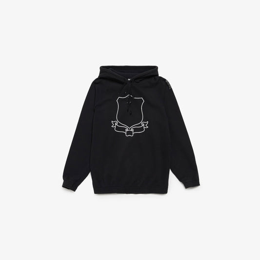 NUMBER NINE  Black Shield Printed Ragged Cotton Hoodie