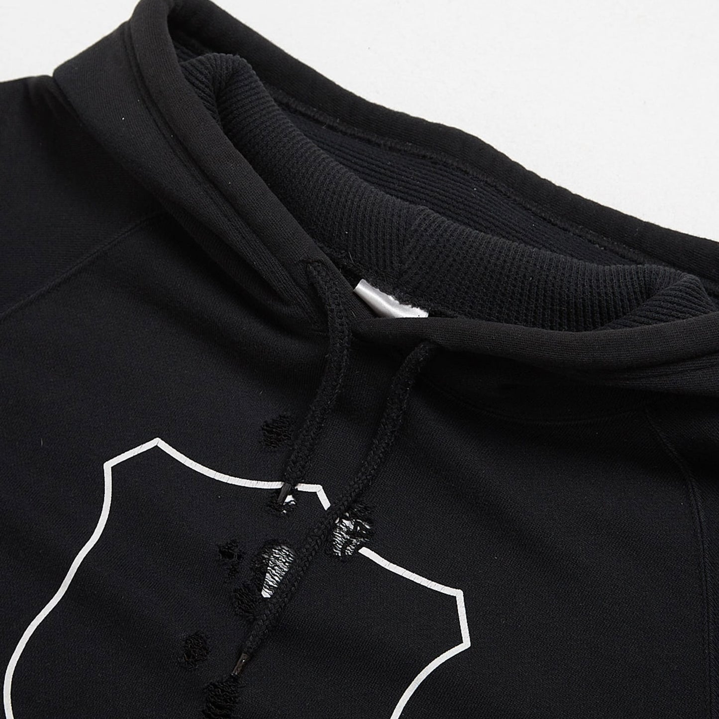 NUMBER NINE  Black Shield Printed Ragged Cotton Hoodie
