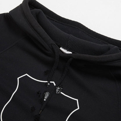 NUMBER NINE  Black Shield Printed Ragged Cotton Hoodie