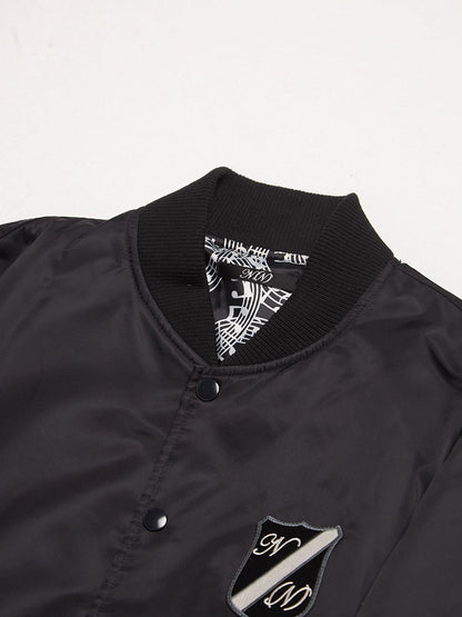 NUMBER NINE  Black Coat Of Arms Logo Patched Nylon Bomber