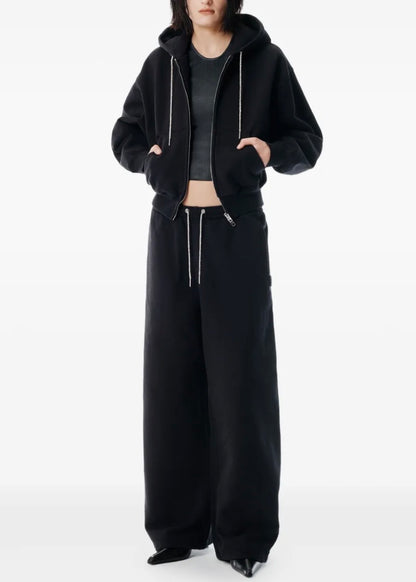 Alexander Wang Rhinestone-Drawcord Zip-Up Hoodie