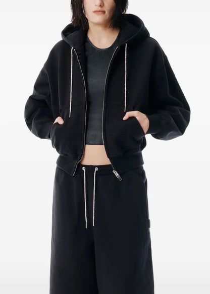 Alexander Wang Rhinestone-Drawcord Zip-Up Hoodie