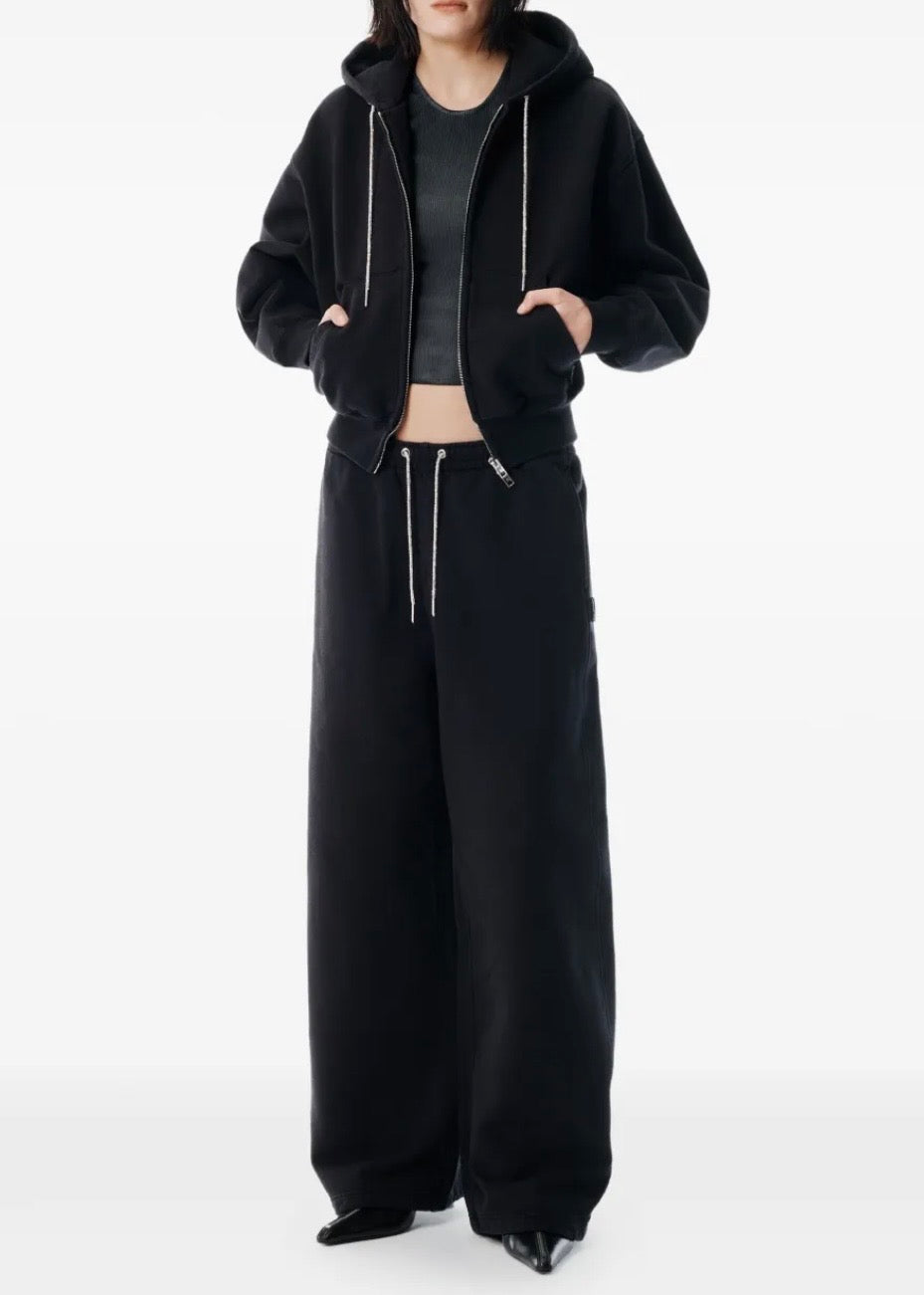 Alexander Wang Rhinestone-Drawcord Cotton Track Pants