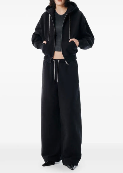 Alexander Wang Rhinestone-Drawcord Cotton Track Pants