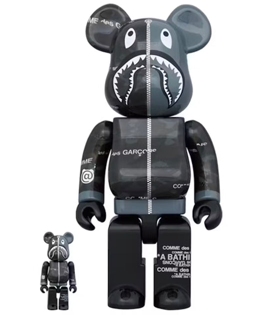 Bearbrick x BAPE x Comme des Garcons Camo Shark 100% & 400% Set