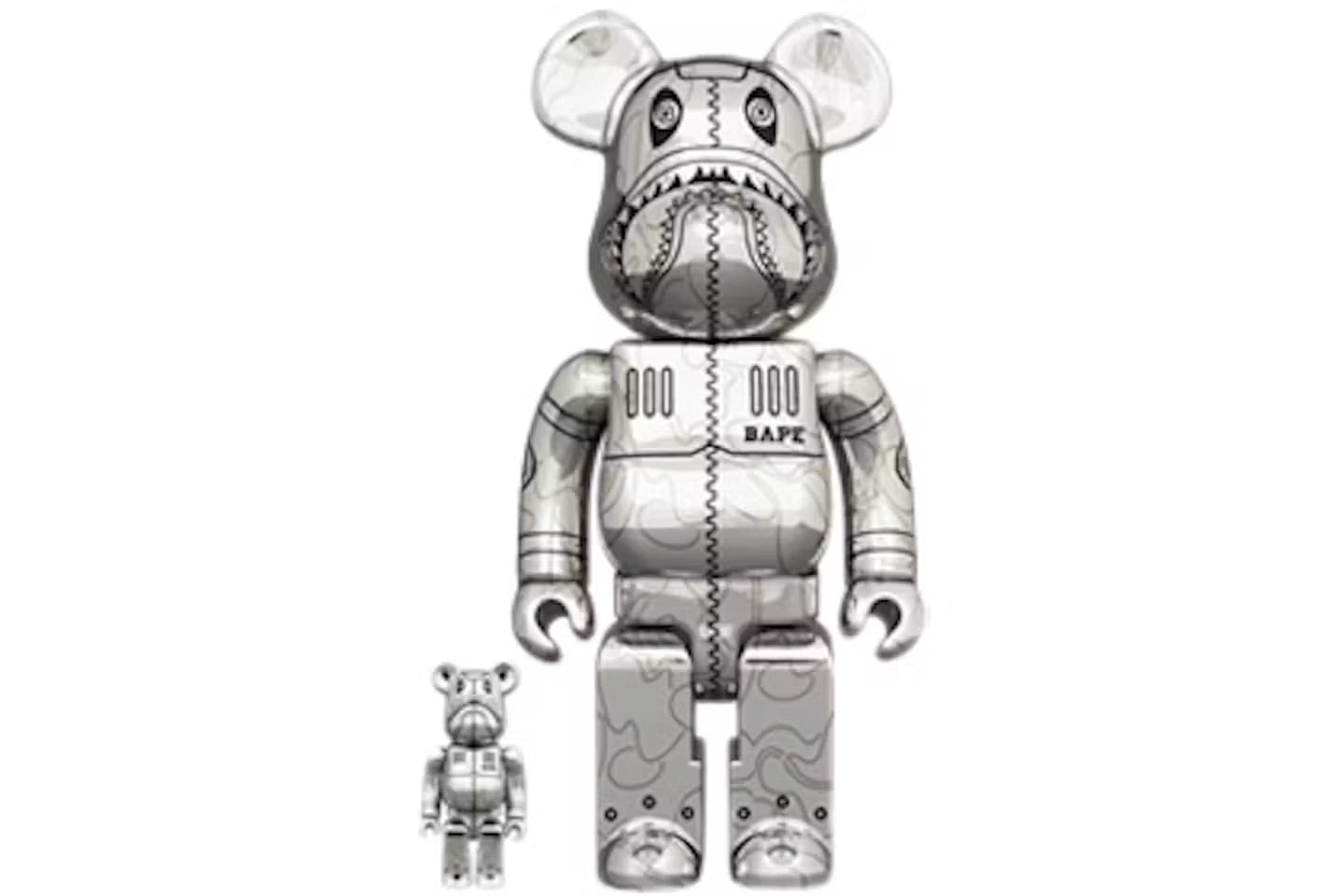 Bearbrick x BAPE x Hajime Sorayama Camo Shark 100% & 400% Set
