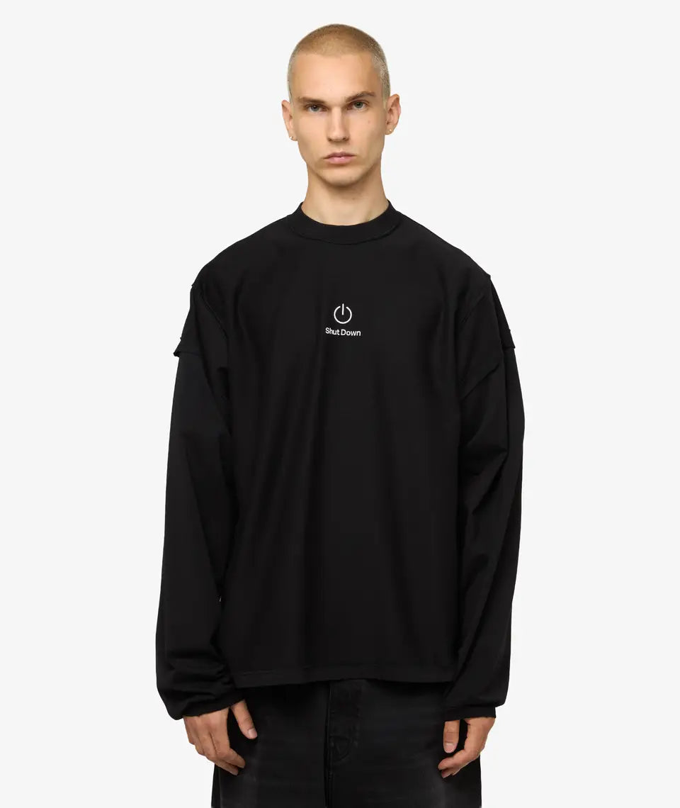 VETEMENTS Embroidered Reworked Long Sleeve T-Shirt - Black
